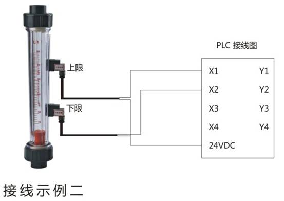 帶報警開(kāi)關式塑料管流(liú)量計(jì)接線(xiàn)示例(lì)二
