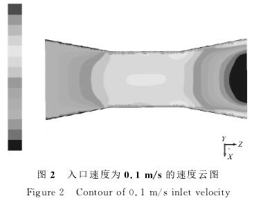 電磁流(liú)量計入(rù)口速度爲(wèi)0.1/s的速(sù)度雲(yún)圖(tú)