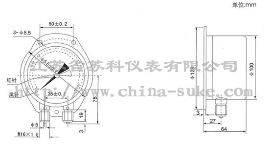雙針(zhēn)壓力(lì)表外(wài)形尺(chǐ)寸